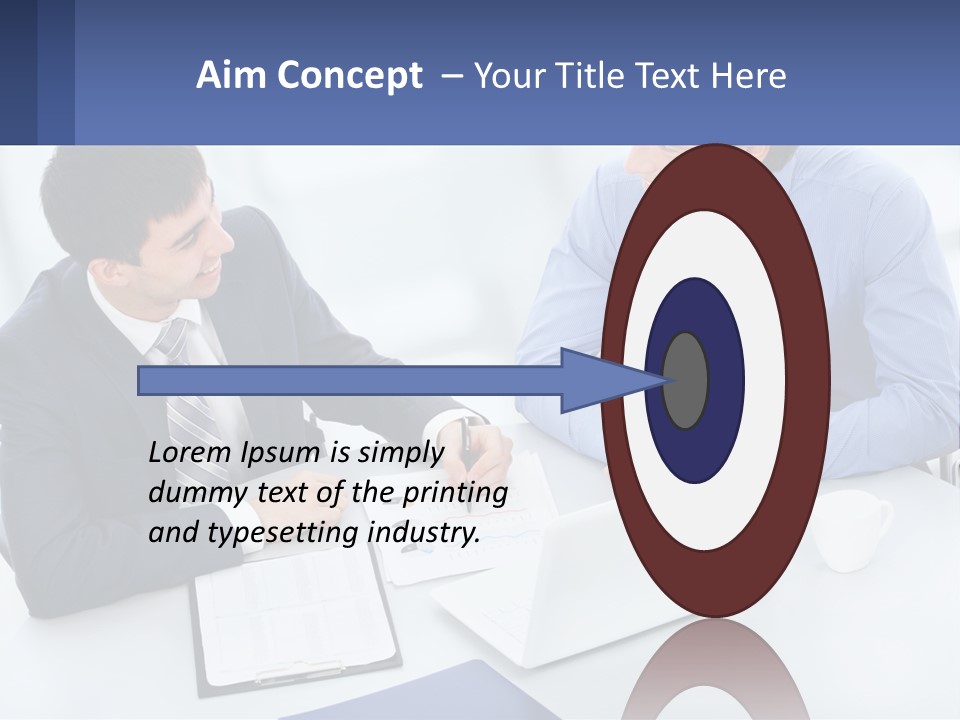 Two Men Sitting At A Table In Front Of A Laptop PowerPoint Template