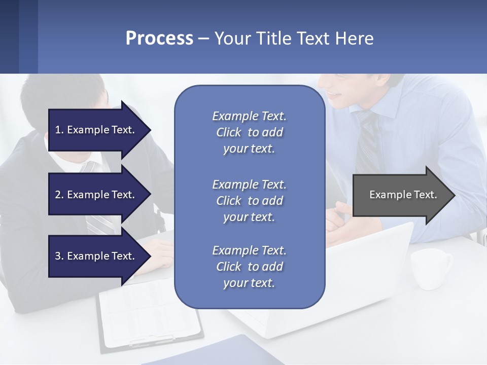 Two Men Sitting At A Table In Front Of A Laptop PowerPoint Template