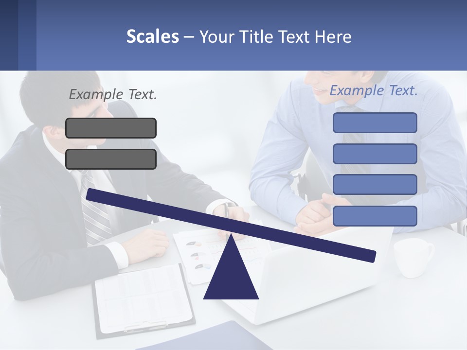 Two Men Sitting At A Table In Front Of A Laptop PowerPoint Template