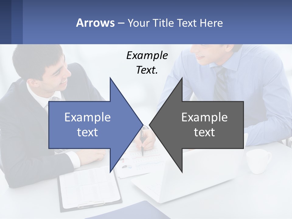 Two Men Sitting At A Table In Front Of A Laptop PowerPoint Template