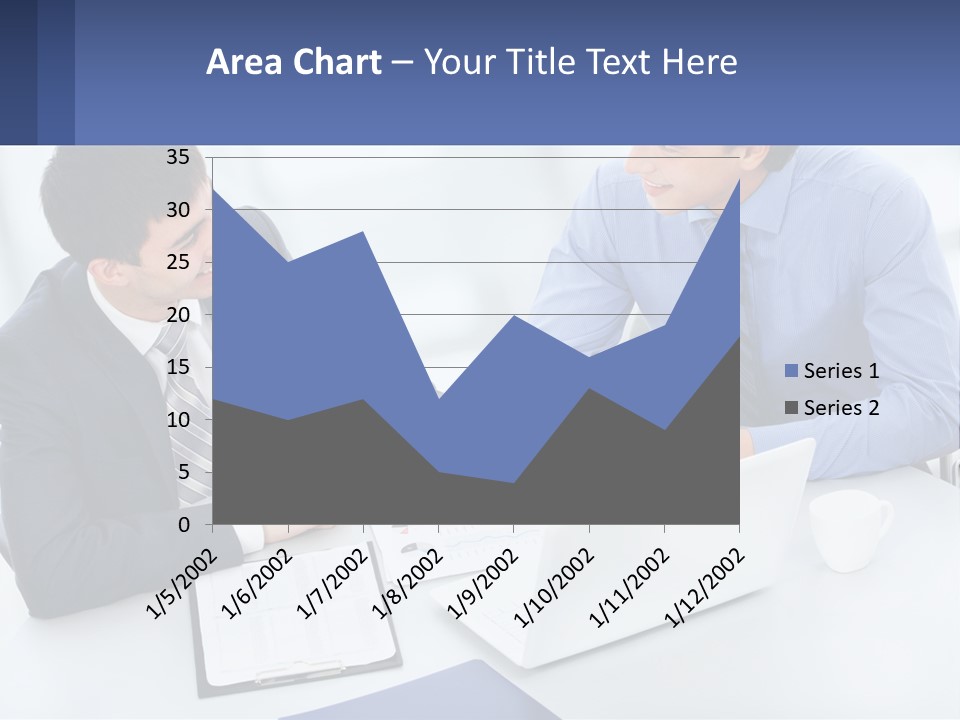 Two Men Sitting At A Table In Front Of A Laptop PowerPoint Template