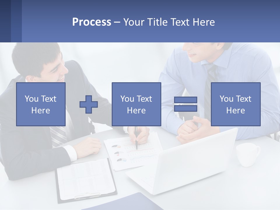 Two Men Sitting At A Table In Front Of A Laptop PowerPoint Template