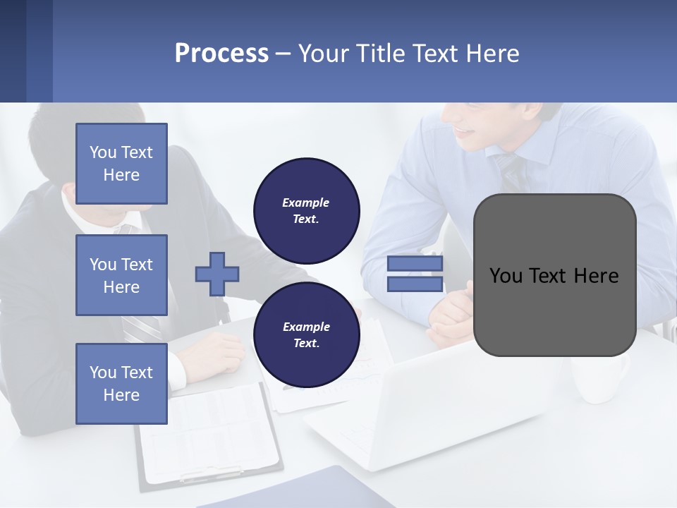 Two Men Sitting At A Table In Front Of A Laptop PowerPoint Template