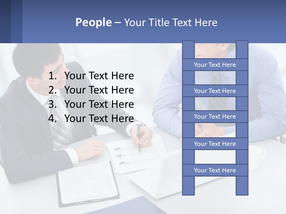 Two Men Sitting At A Table In Front Of A Laptop PowerPoint Template