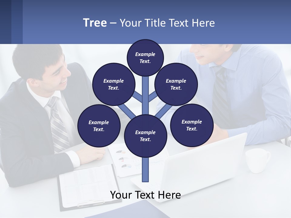 Two Men Sitting At A Table In Front Of A Laptop PowerPoint Template