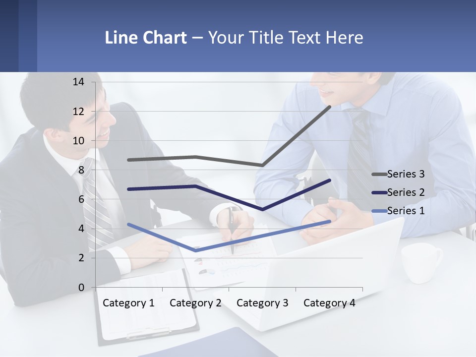 Two Men Sitting At A Table In Front Of A Laptop PowerPoint Template