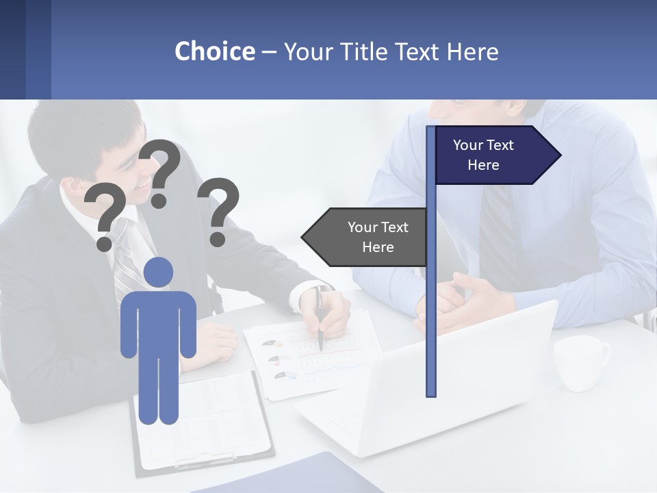 Two Men Sitting At A Table In Front Of A Laptop PowerPoint Template