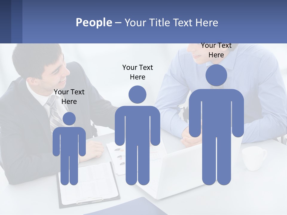 Two Men Sitting At A Table In Front Of A Laptop PowerPoint Template