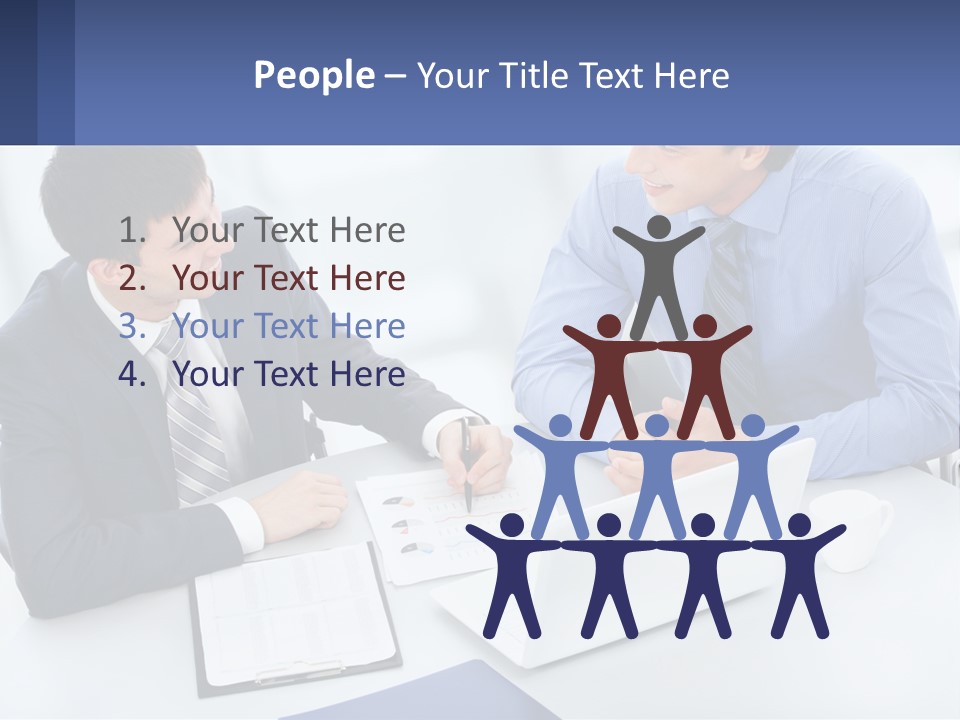 Two Men Sitting At A Table In Front Of A Laptop PowerPoint Template