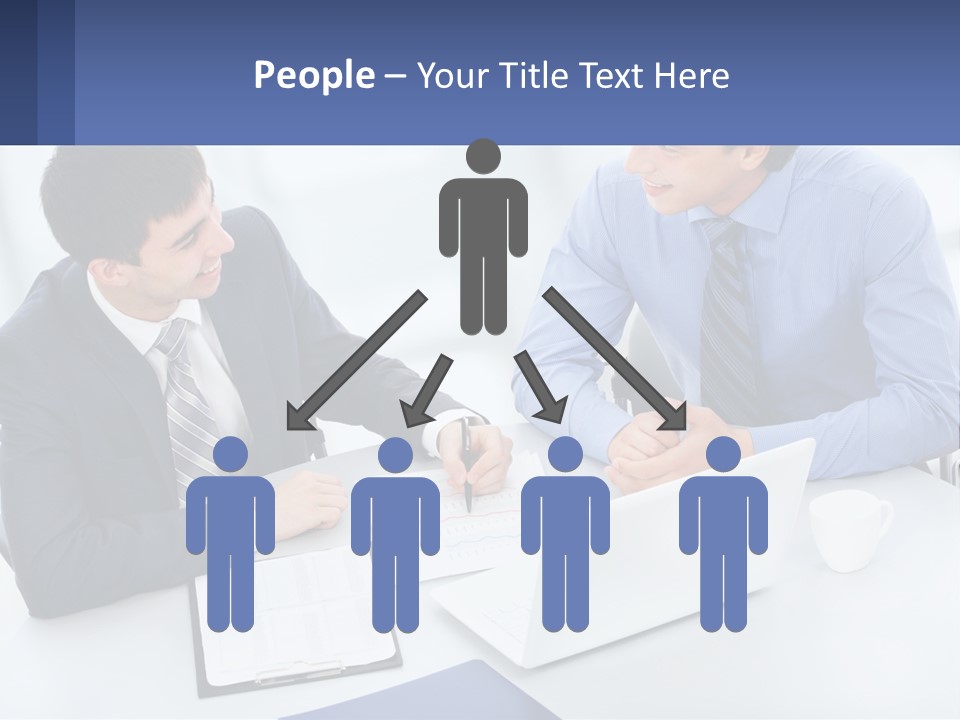 Two Men Sitting At A Table In Front Of A Laptop PowerPoint Template