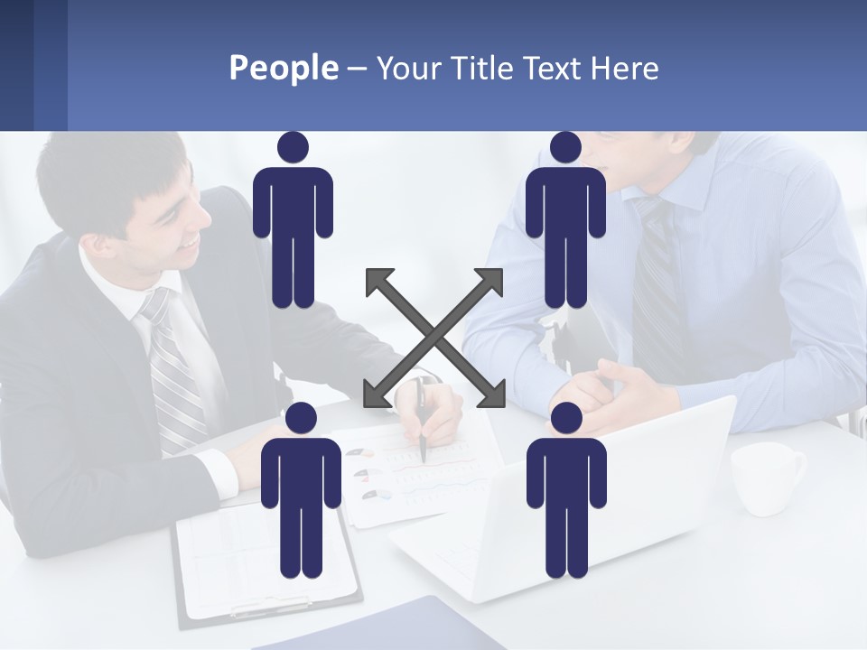 Two Men Sitting At A Table In Front Of A Laptop PowerPoint Template