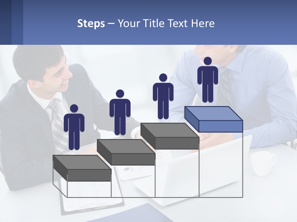 Two Men Sitting At A Table In Front Of A Laptop PowerPoint Template