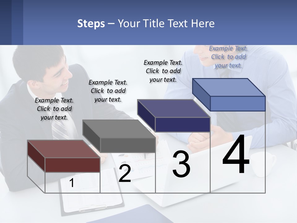 Two Men Sitting At A Table In Front Of A Laptop PowerPoint Template