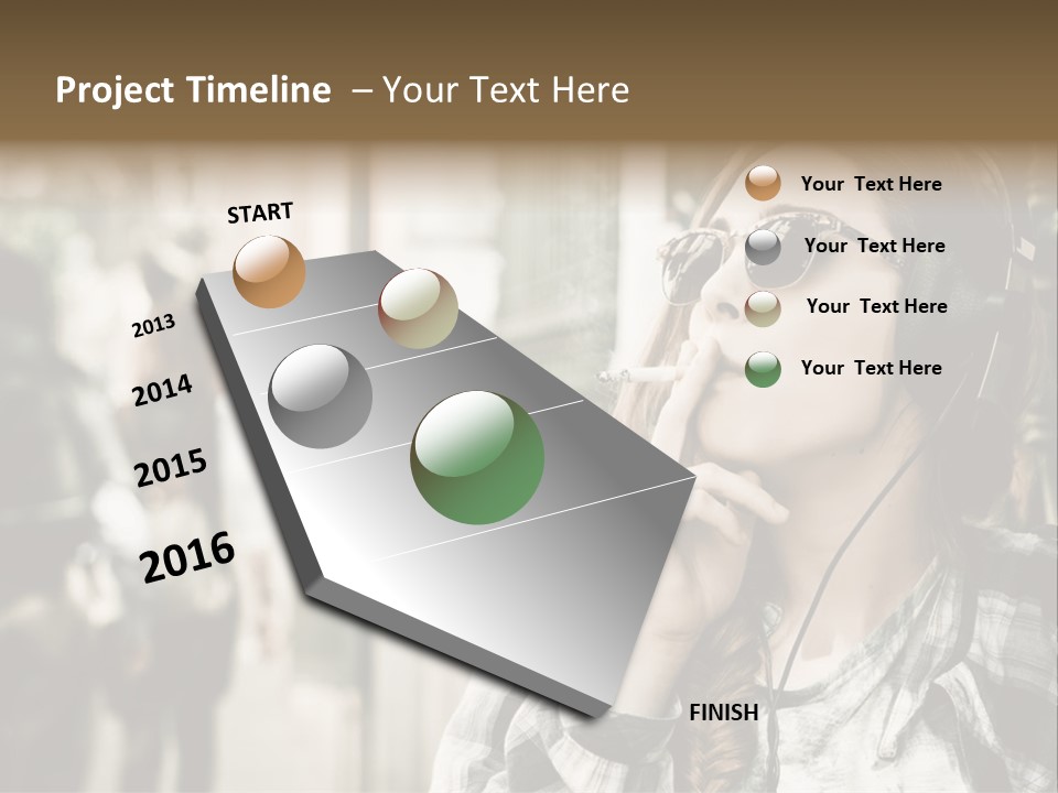 A Woman Smoking A Cigarette While Wearing Headphones PowerPoint Template