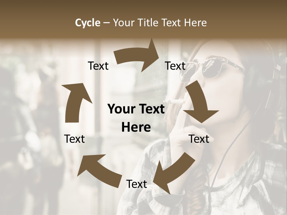 A Woman Smoking A Cigarette While Wearing Headphones PowerPoint Template