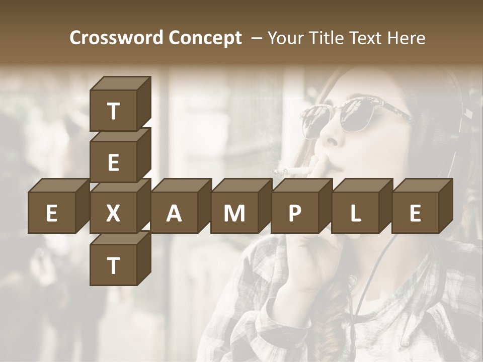 A Woman Smoking A Cigarette While Wearing Headphones PowerPoint Template