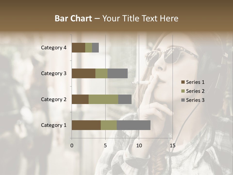 A Woman Smoking A Cigarette While Wearing Headphones PowerPoint Template