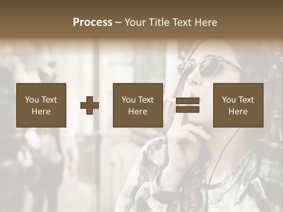 A Woman Smoking A Cigarette While Wearing Headphones PowerPoint Template