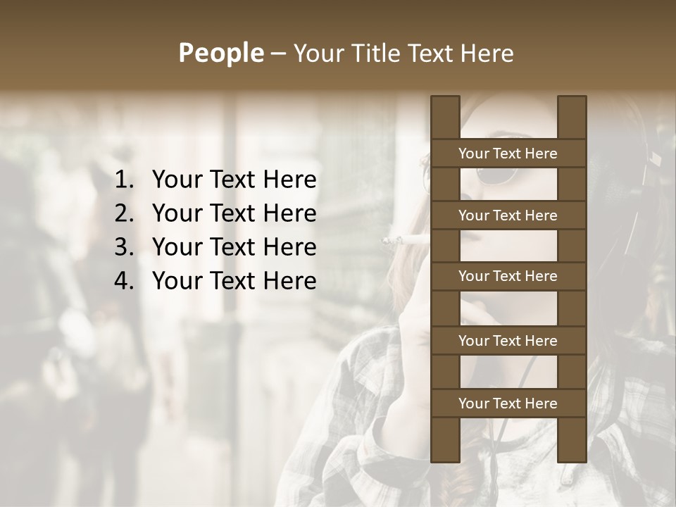 A Woman Smoking A Cigarette While Wearing Headphones PowerPoint Template