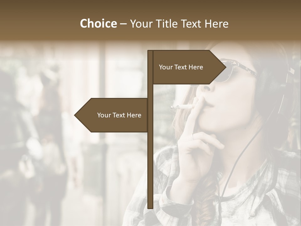 A Woman Smoking A Cigarette While Wearing Headphones PowerPoint Template
