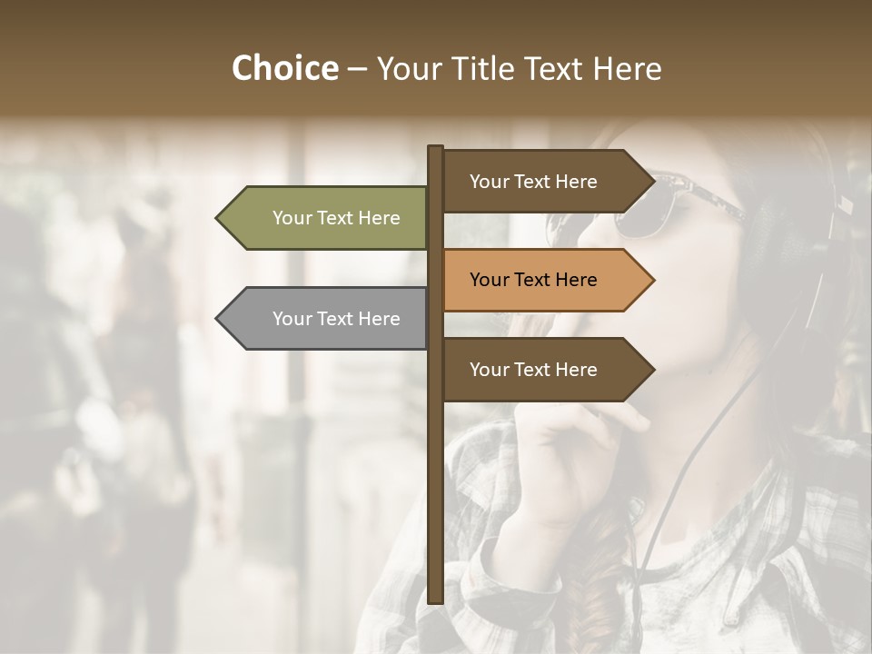 A Woman Smoking A Cigarette While Wearing Headphones PowerPoint Template