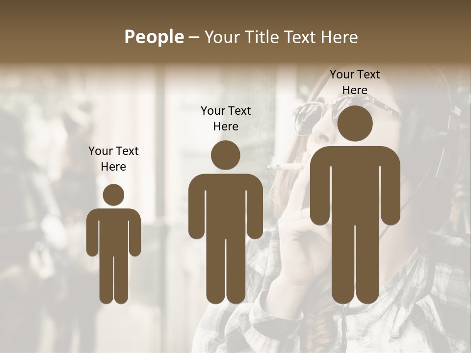 A Woman Smoking A Cigarette While Wearing Headphones PowerPoint Template