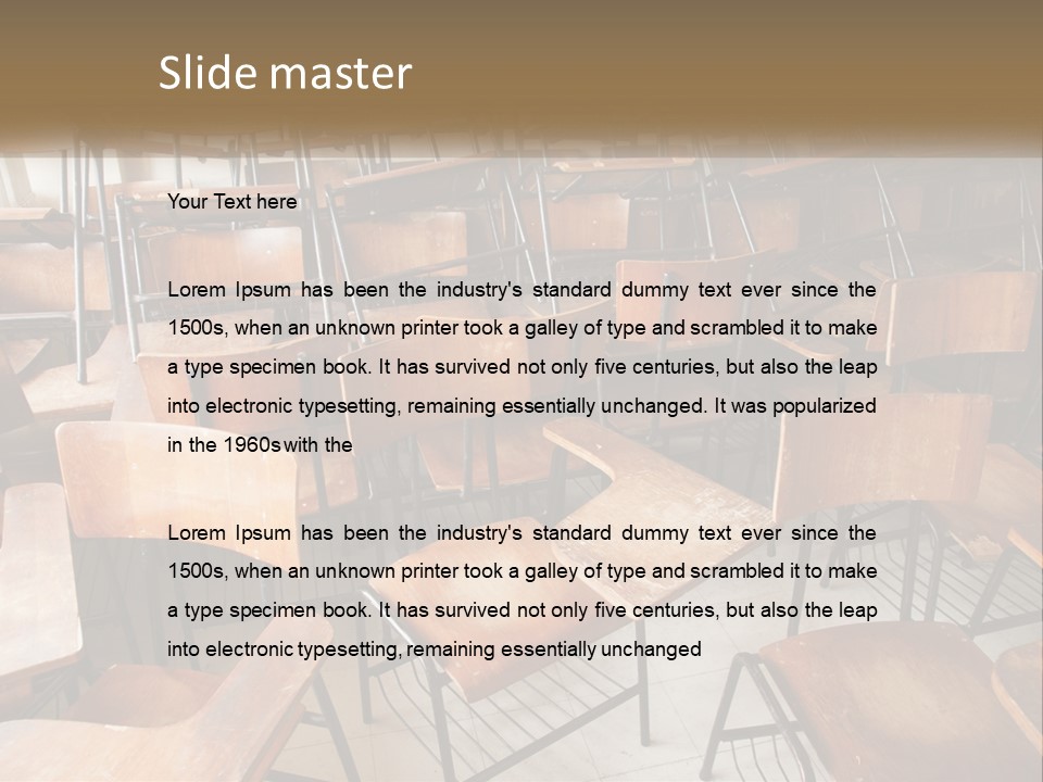 A Classroom Filled With Lots Of Wooden Chairs PowerPoint Template