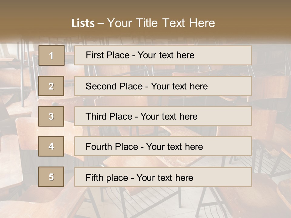 A Classroom Filled With Lots Of Wooden Chairs PowerPoint Template