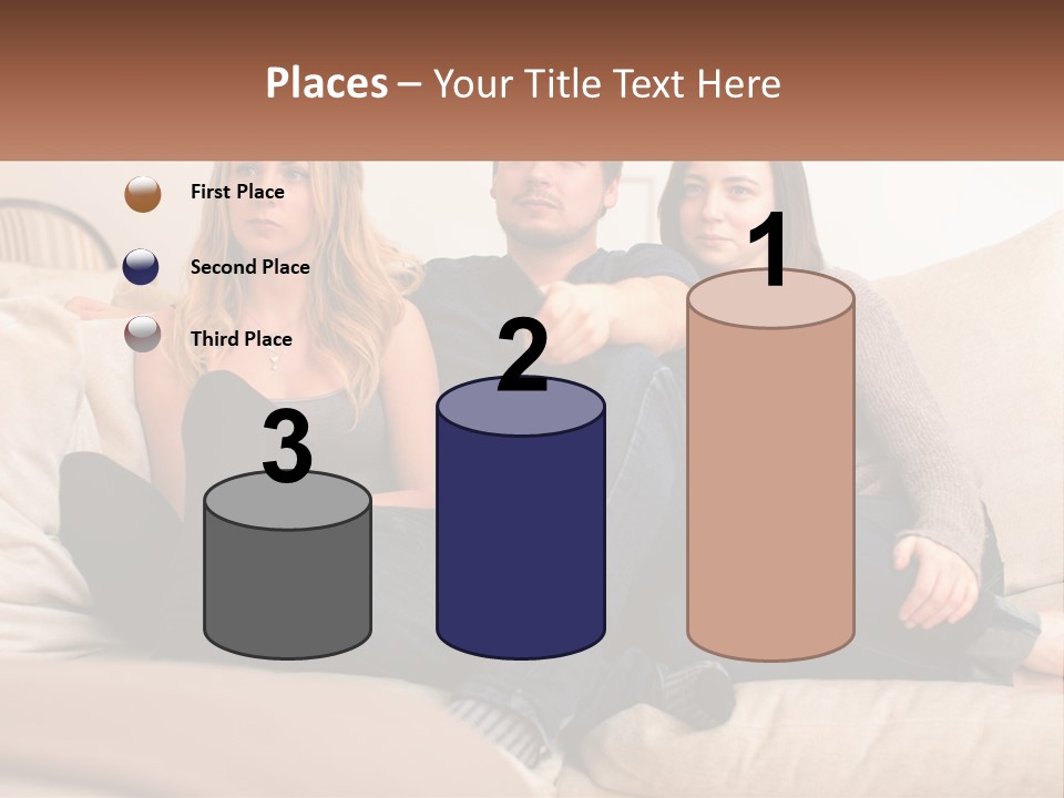 A Man And Woman Sitting On A Couch Pointing At Something PowerPoint Template