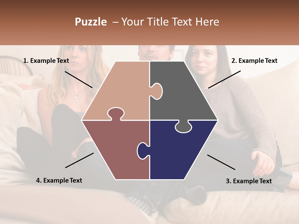 A Man And Woman Sitting On A Couch Pointing At Something PowerPoint Template