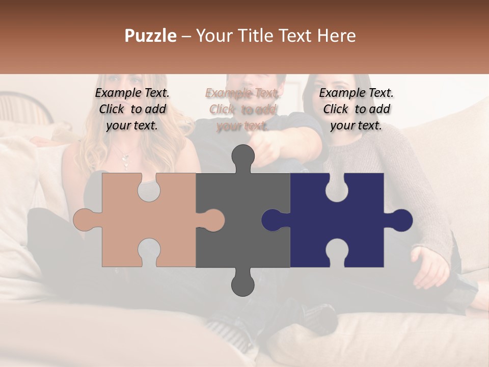 A Man And Woman Sitting On A Couch Pointing At Something PowerPoint Template