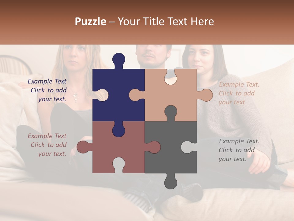 A Man And Woman Sitting On A Couch Pointing At Something PowerPoint Template