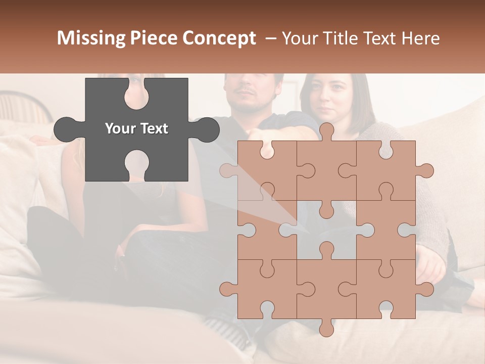 A Man And Woman Sitting On A Couch Pointing At Something PowerPoint Template