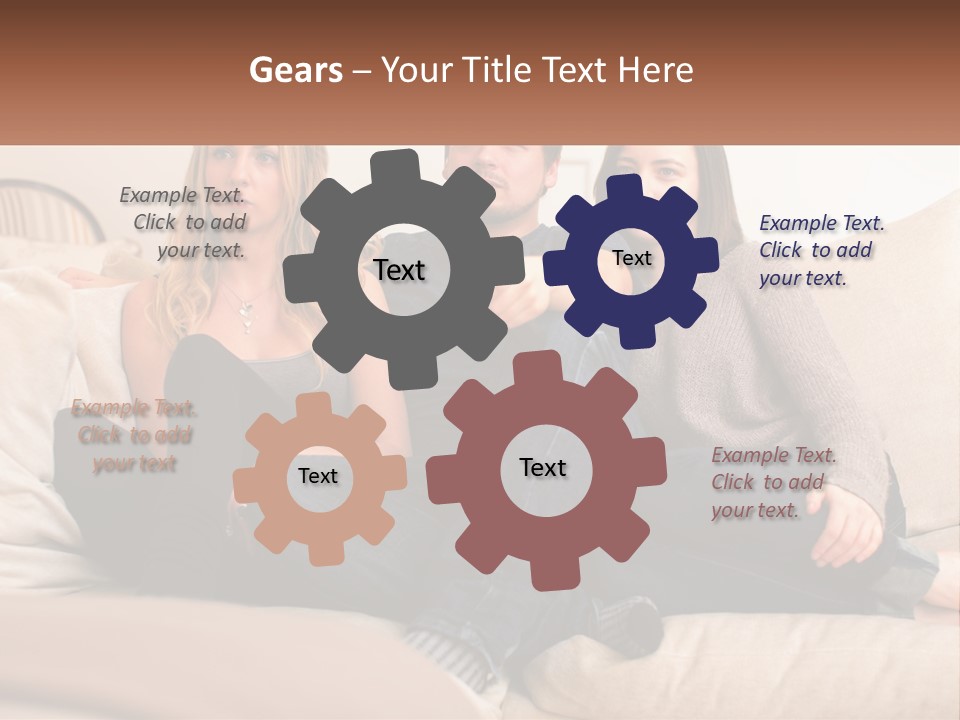 A Man And Woman Sitting On A Couch Pointing At Something PowerPoint Template