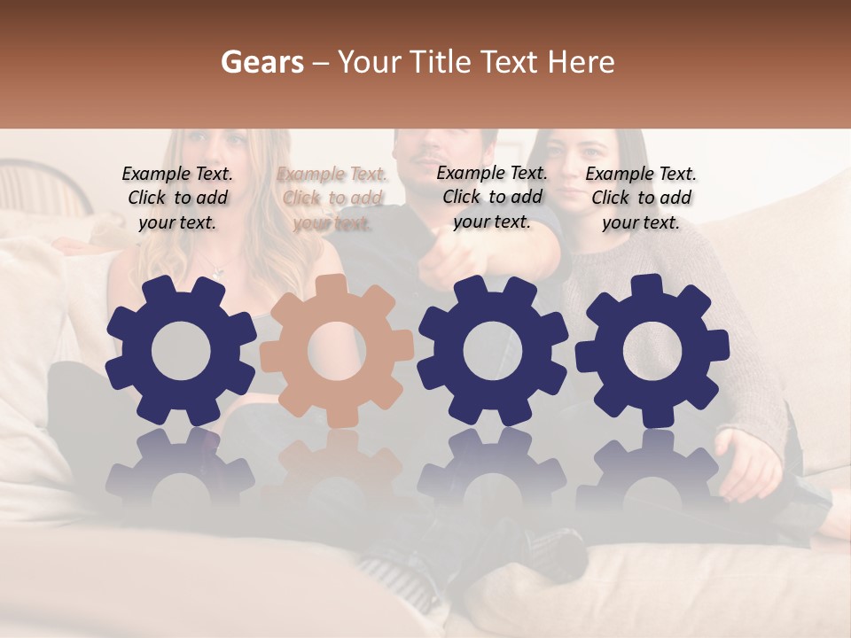 A Man And Woman Sitting On A Couch Pointing At Something PowerPoint Template