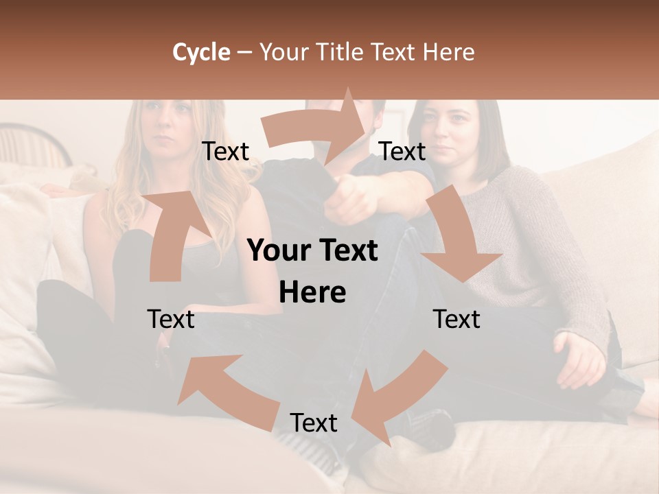 A Man And Woman Sitting On A Couch Pointing At Something PowerPoint Template