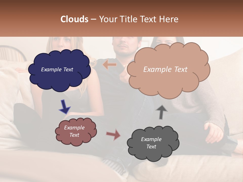 A Man And Woman Sitting On A Couch Pointing At Something PowerPoint Template