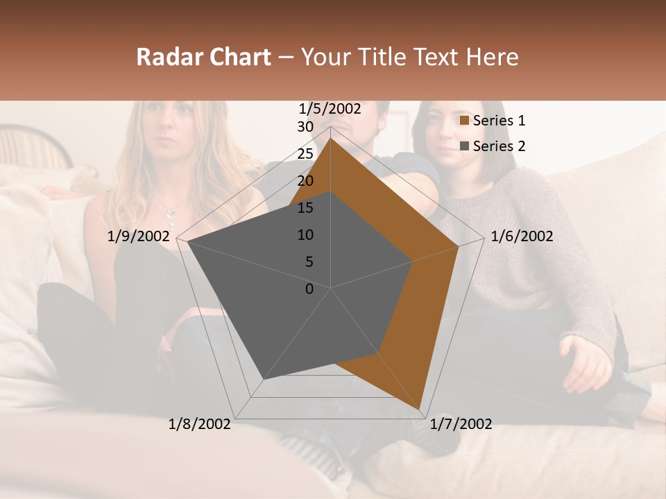 A Man And Woman Sitting On A Couch Pointing At Something PowerPoint Template