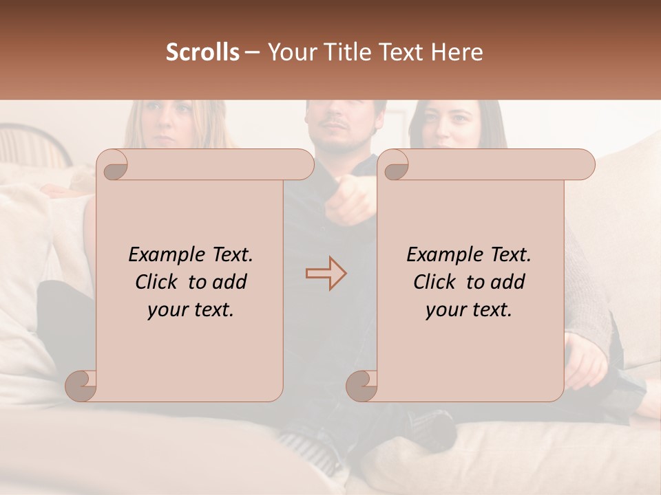A Man And Woman Sitting On A Couch Pointing At Something PowerPoint Template
