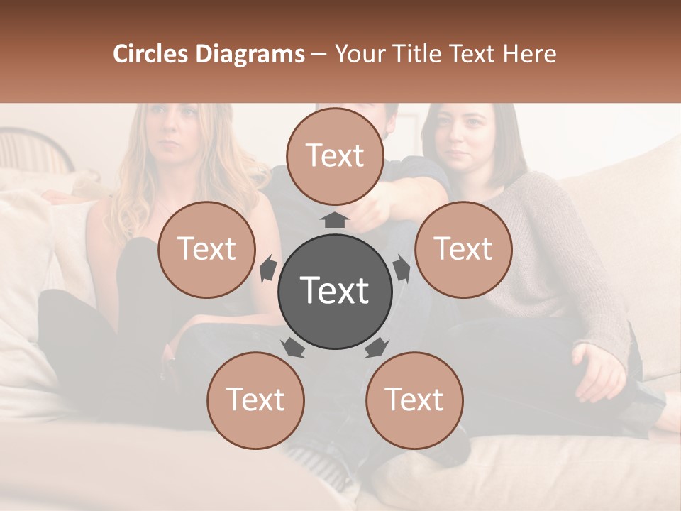 A Man And Woman Sitting On A Couch Pointing At Something PowerPoint Template