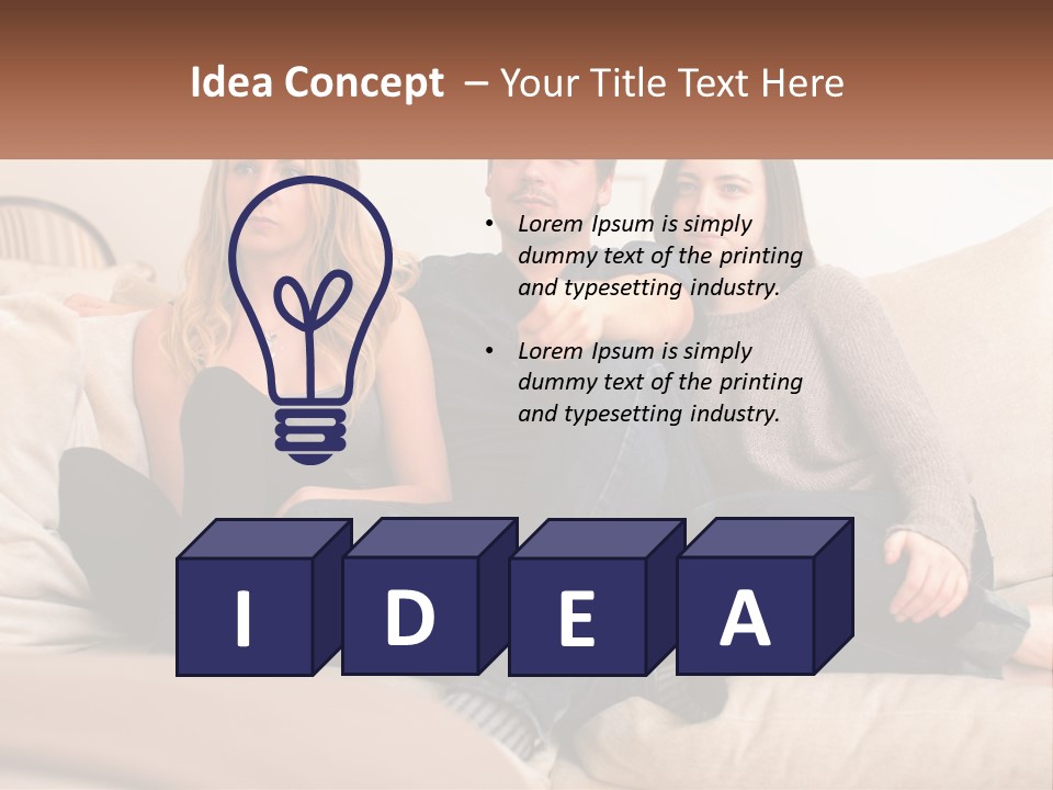 A Man And Woman Sitting On A Couch Pointing At Something PowerPoint Template