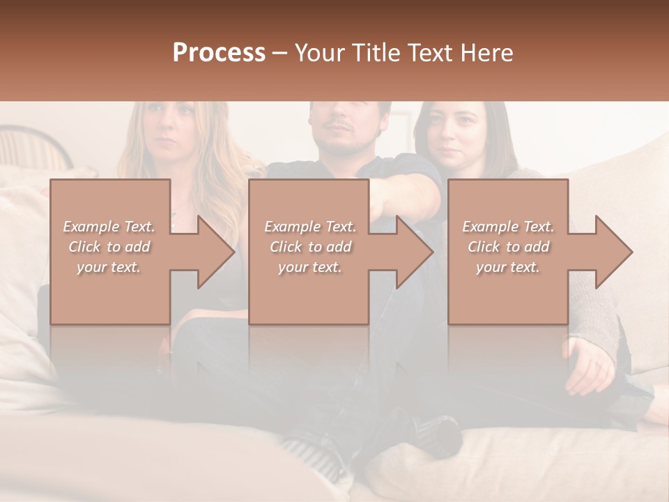 A Man And Woman Sitting On A Couch Pointing At Something PowerPoint Template