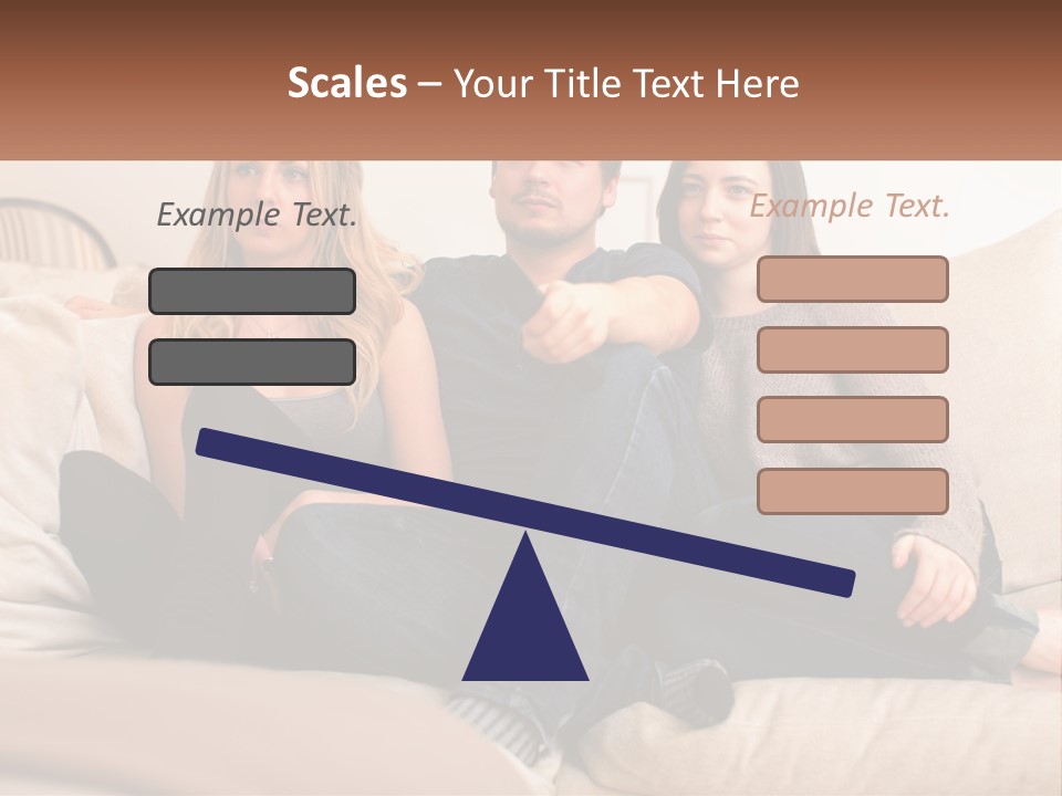 A Man And Woman Sitting On A Couch Pointing At Something PowerPoint Template