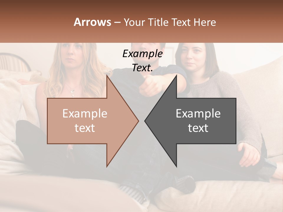 A Man And Woman Sitting On A Couch Pointing At Something PowerPoint Template