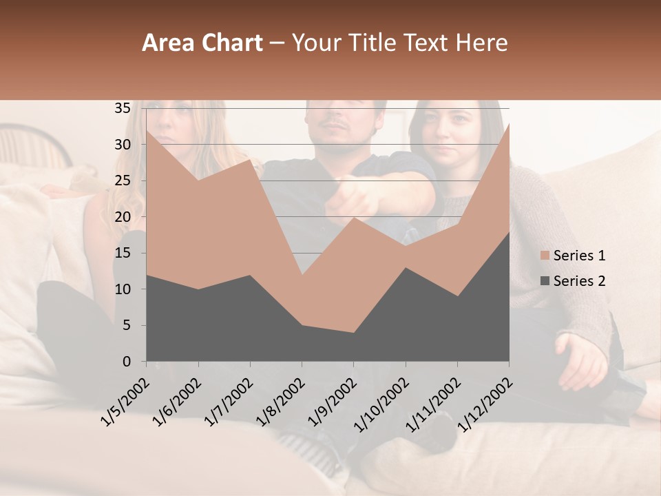 A Man And Woman Sitting On A Couch Pointing At Something PowerPoint Template