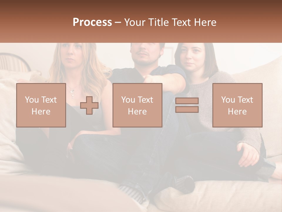 A Man And Woman Sitting On A Couch Pointing At Something PowerPoint Template