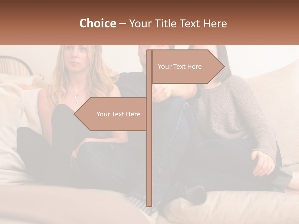 A Man And Woman Sitting On A Couch Pointing At Something PowerPoint Template