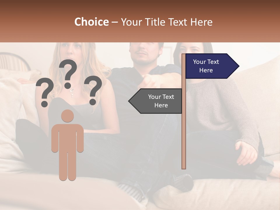 A Man And Woman Sitting On A Couch Pointing At Something PowerPoint Template