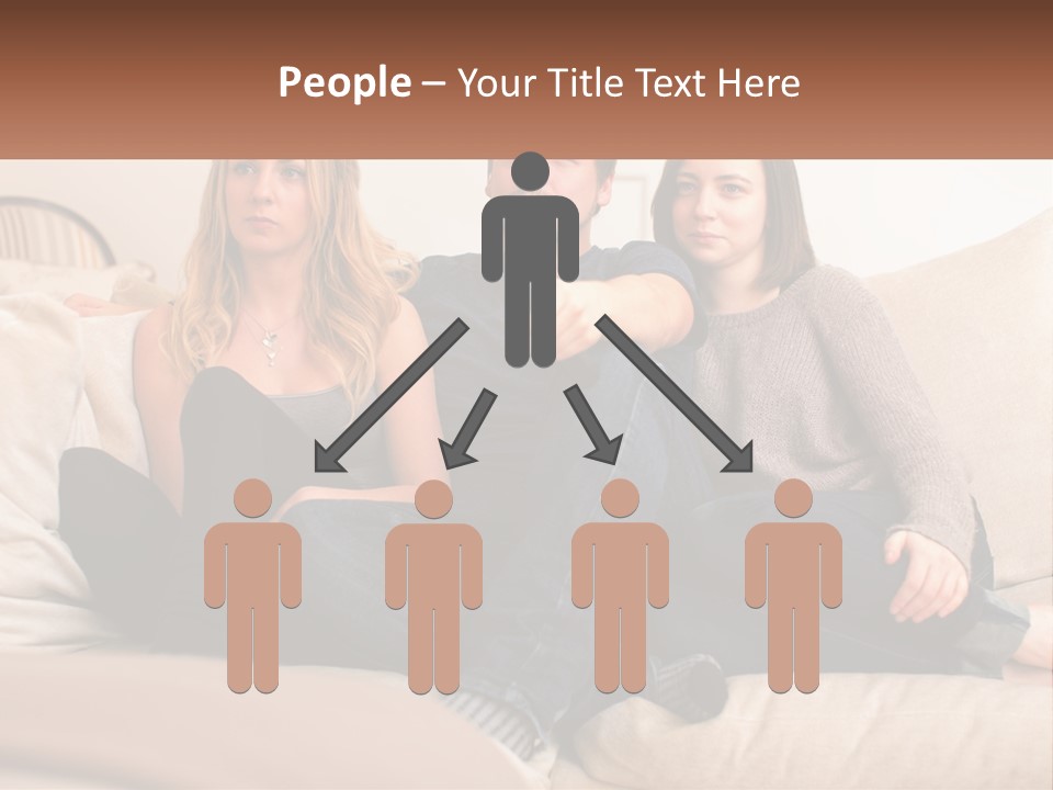 A Man And Woman Sitting On A Couch Pointing At Something PowerPoint Template