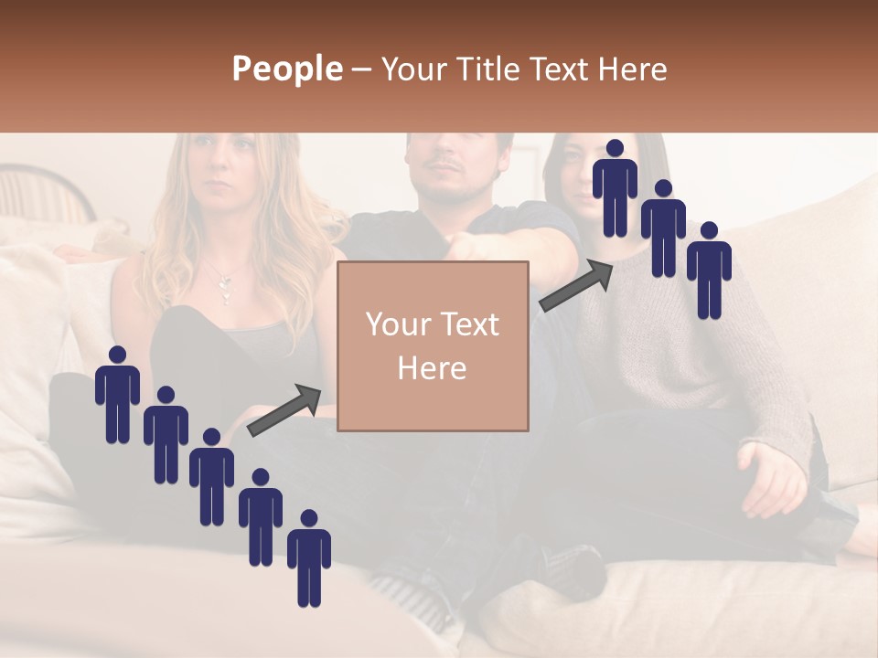 A Man And Woman Sitting On A Couch Pointing At Something PowerPoint Template